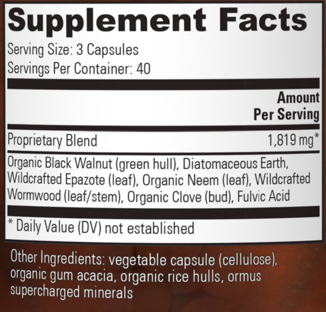 paratrex ingredient label 2021