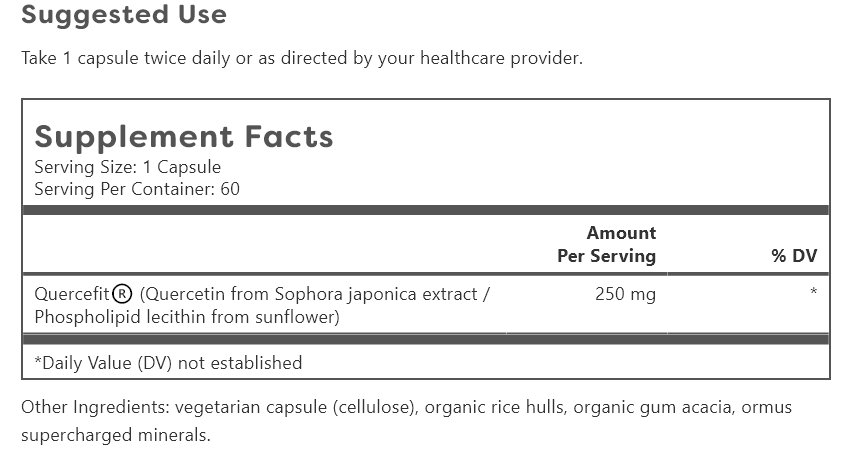 quercetin supplement facts